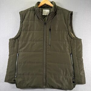 Chrisuno Olive Green Puffer Vest Men Full Zip Quilted Pockets‎ Classic